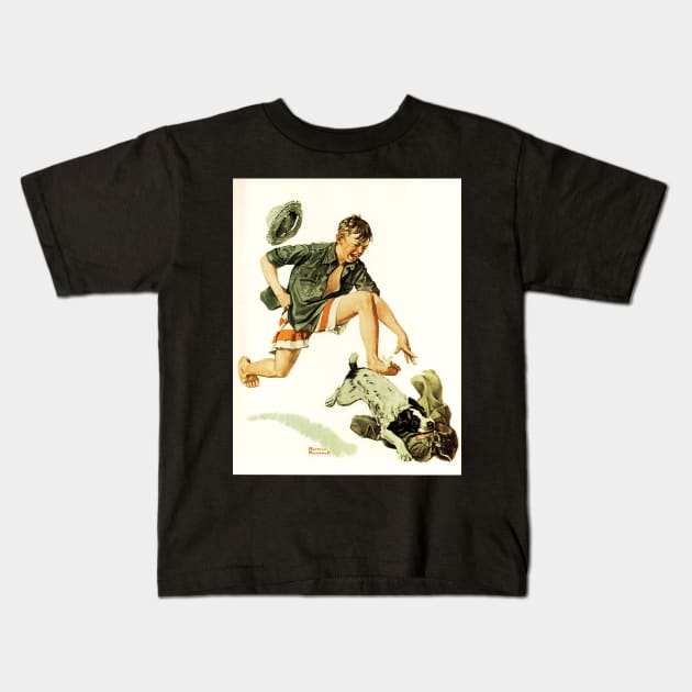 A Boy's Best Friend 1919 - Norman Rockwell Kids T-Shirt by Oldetimemercan